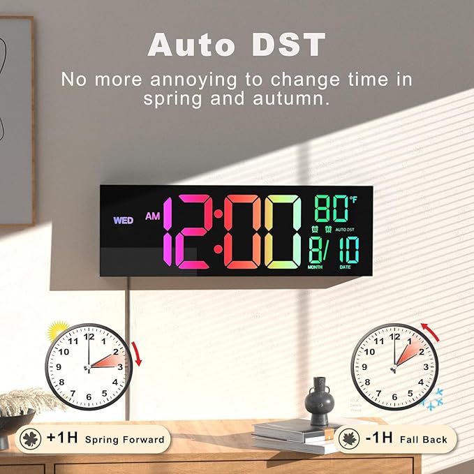 JALL 13" Large Digital Wall Mount Clock, Count Down Timer, Big LED, 8 RGB Color - Image 5