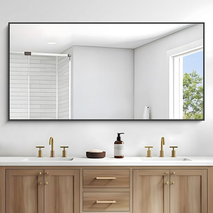 Black Bathroom Mirror for Wall, 72x36 Inch Rectangle Mirrors - Image 2