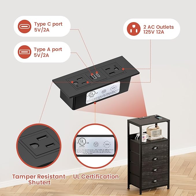 Nightstand with Charging Station & Voice Control Night Light, Night Stand with - Image 4