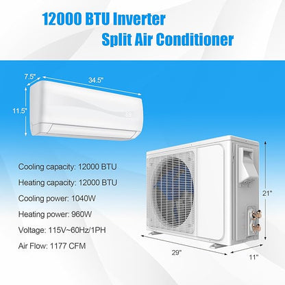 RELAX4LIFE Mini Split Ac/Heating System, 12000 BTU Ductless Mini Split Air - Image 8