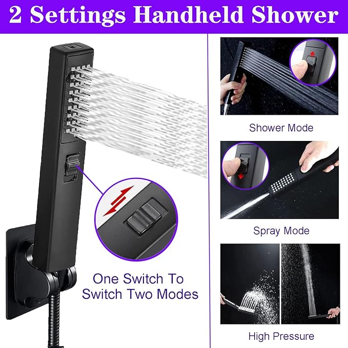 8"High Pressure Square Rain Shower Head and 2-in-1 Hand Shower.Equipped - Image 3