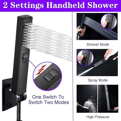 8"High Pressure Square Rain Shower Head and 2-in-1 Hand Shower.Equipped - Image 3