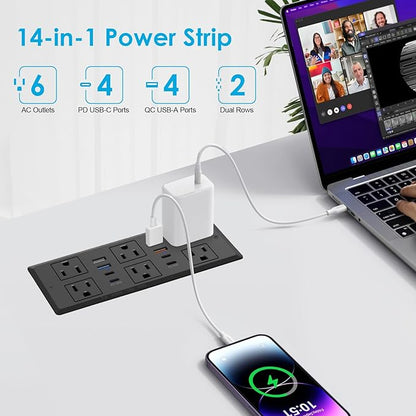 Recessed Power Strip with PD 30W Fast Charging, Conference Desk Flush Mount - Image 2