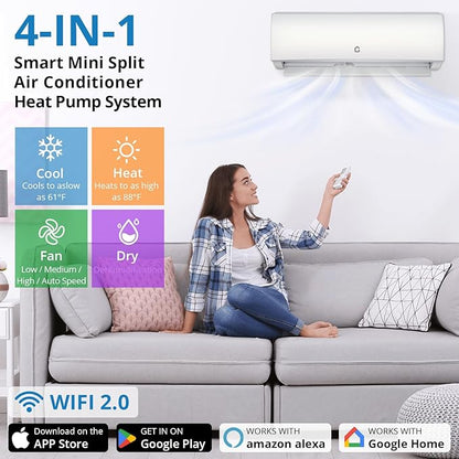 9000BTU Mini Split Air Conditioner& Heater, 20 SEER2 208-230V Wall-Mounted - Image 3