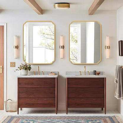 30" x 40"Gold Bathroom Mirror for Over Sink, Modern Rounded Corner Rectangle - Image 2