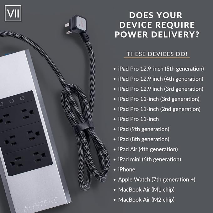 Austere VII Series, 6 Outlet Surge Protector Power Strip, 4000 Joules, Isolated - Image 6