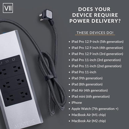 Austere VII Series, 6 Outlet Surge Protector Power Strip, 4000 Joules, Isolated - Image 6