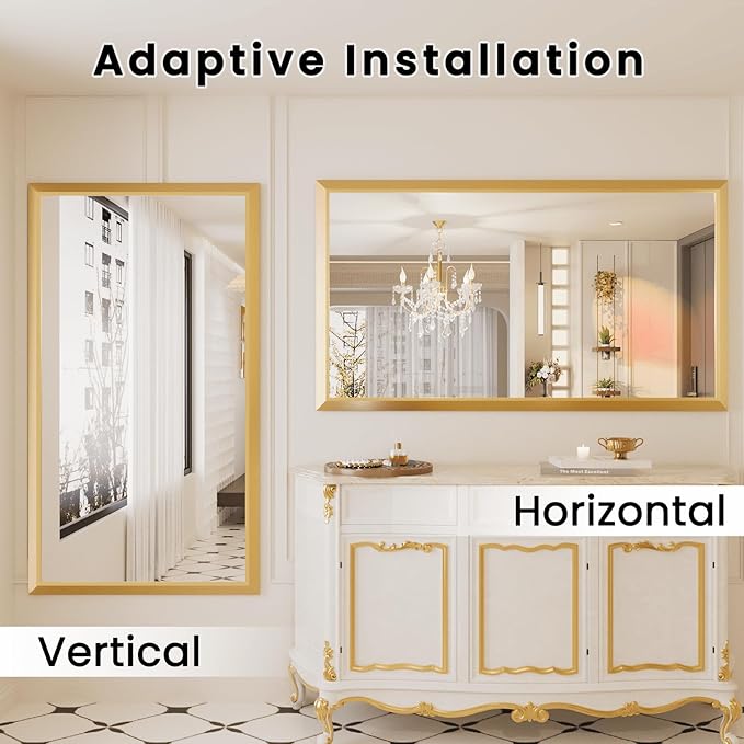 Amorho Bathroom Mirror, 50x36 Inch Golden Thick Metal Framed Wall Mirrors - Image 4
