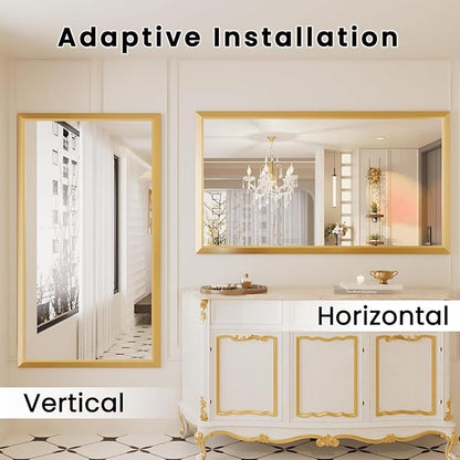 Amorho Bathroom Mirror, 50x36 Inch Golden Thick Metal Framed Wall Mirrors - Image 4