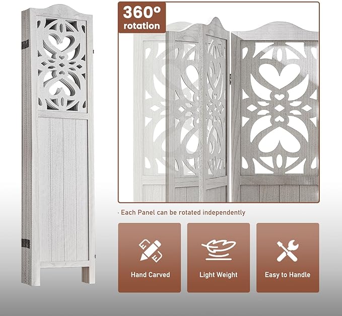 ALeesing 4 Panel Room Divider Fully Assembled, Carved Room Dividers and Folding - Image 6