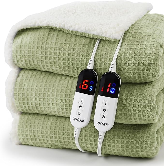 Heated Blanket Electric Blanket King Waffle, 90x100 Inches Dual Controllers by blunique