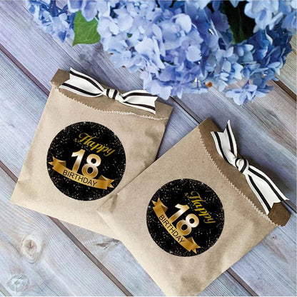 Black and Gold 18th Birthday Party Favor Stickers - 2 Inches - 50 Labels, Black,gold