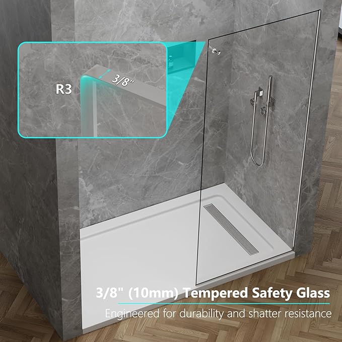 Shower Screen, 3/8" Tempered Glass, Shower Wall Panels, Fix Shower Glass Screen - Image 5