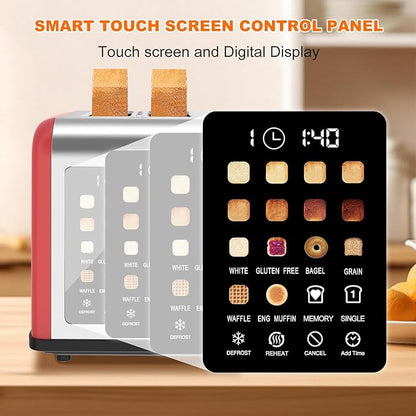 2 Slice Toaster Touch Screen, Stainless Steel Toasters Digital Timer 2 Slot - Image 5