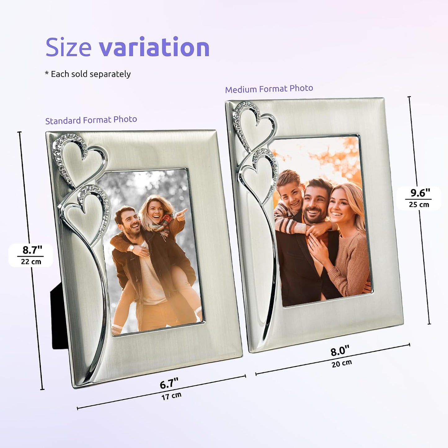 Silver Picture Frame 5x7 with Hearts – Thoughtful Gift Idea for Weddings, Engagement for Couples, Newlyweds, Bridal Shower, Anniversary, Valentines