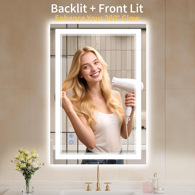 26"x38" Bathroom Mirror with Lights, Backlit + Front Lit, Led Vanity Mirror - Image 2