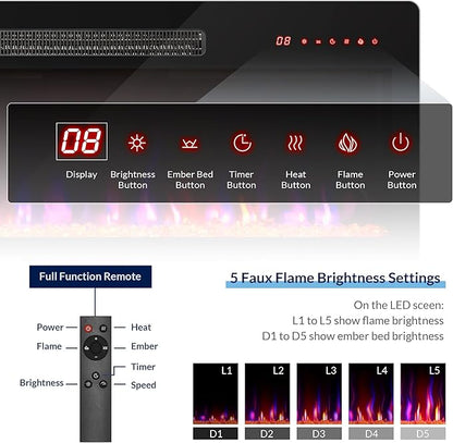BELLEZE 36" Electric Fireplace Heater, 1400 W Recessed & Wall Mounted Electric - Image 6