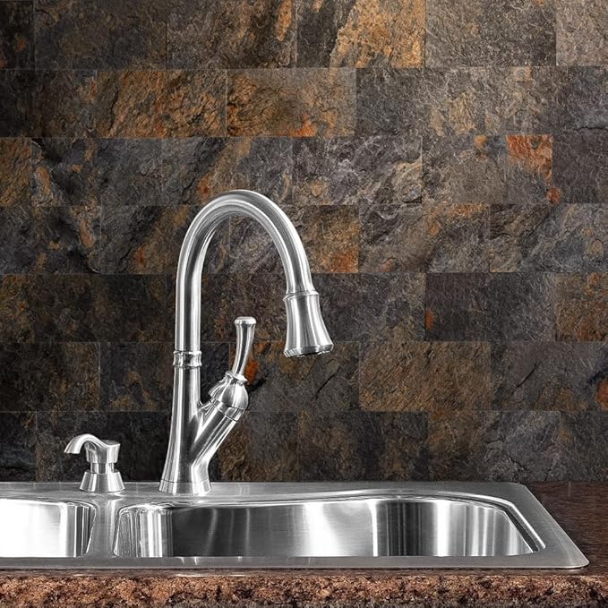 AULIGET 100 Piece Rust Slate Peel and Stick Backsplash Wall Tiles, Laundry Room - Image 6