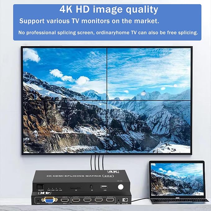 4-in4-out Video Wall Controller 2x2, HDMI & VGA & USB & SD Support 4K Input TV - Image 2