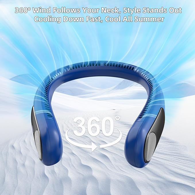 Portable Neck Fan, Personal Wearable Bladeless Fan, LED Display, 6000mAh USB - Image 2