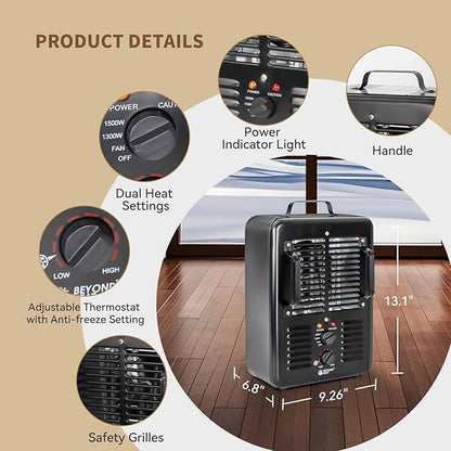 Milkhouse Space Heater, 1300W/1500W Electric Heater - Image 3