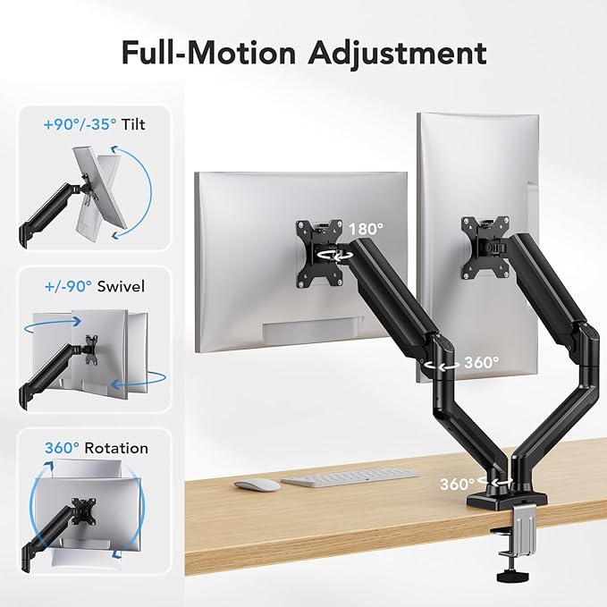 HUANUO Dual Monitor Mount for 2 Monitors up to 32 inches, Each Arm Holds Max - Image 3