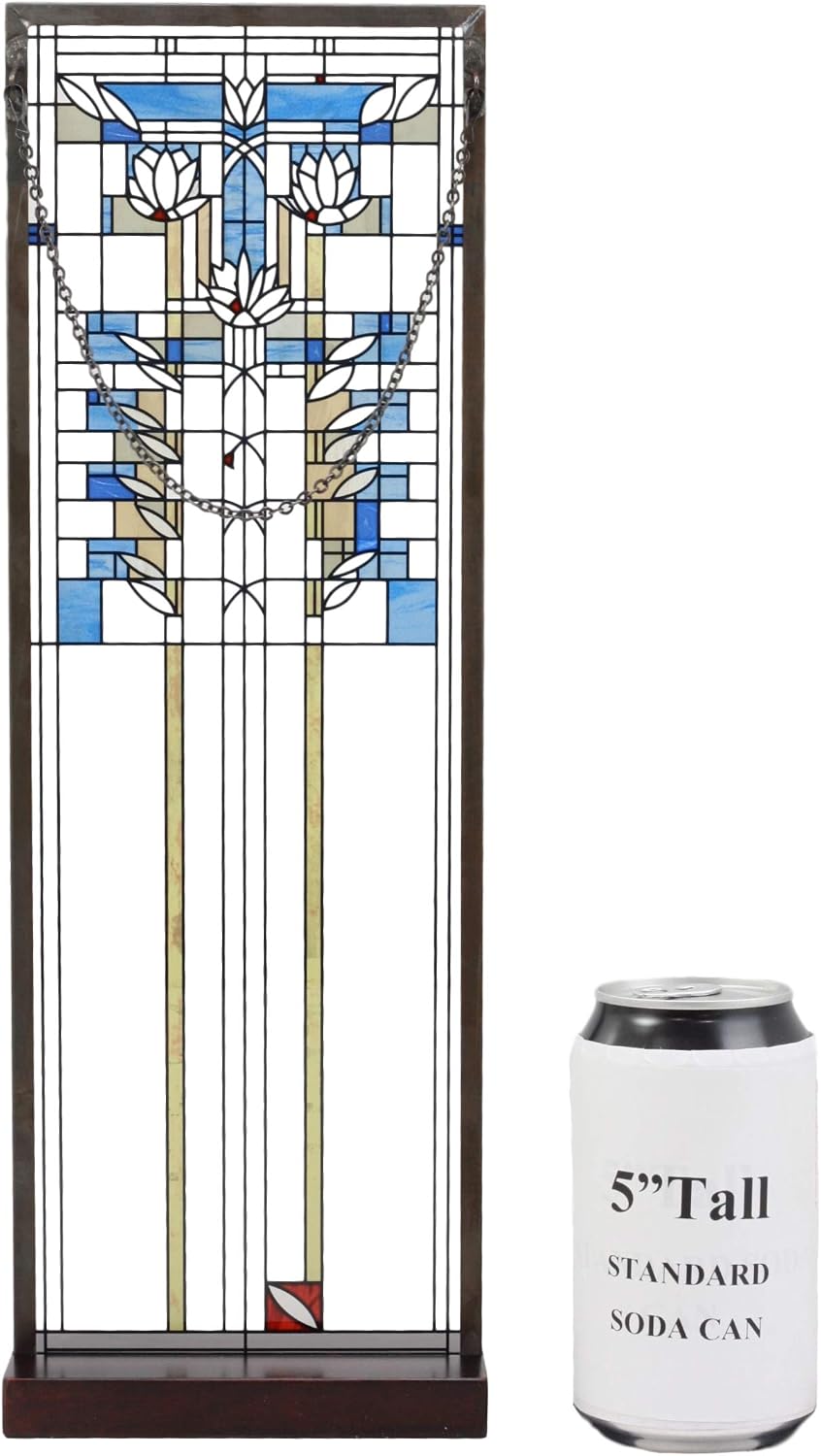 Ebros Frank Lloyd Wright Waterlilies Stained Glass Art Metal Framed Hanging Wall Decor Or Desktop Plaque 15"H X 5"W