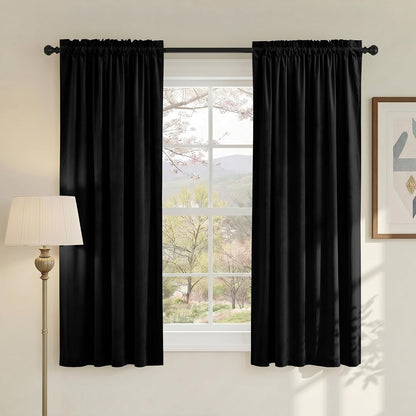 NICETOWN Black Short Velvet Curtains Panels 63" Long - Vintage Blackout Drapes for Classroom and Nursery Thermal Insulated, W42 x L63, 2 Panels
