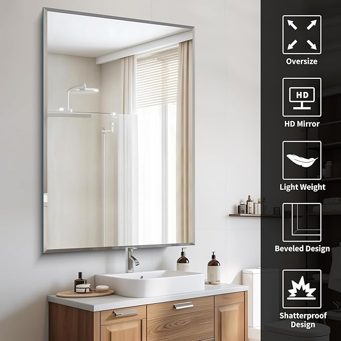 CILIBER Beveled Mirror, 55x36 Large Bathroom Mirrors - Image 7