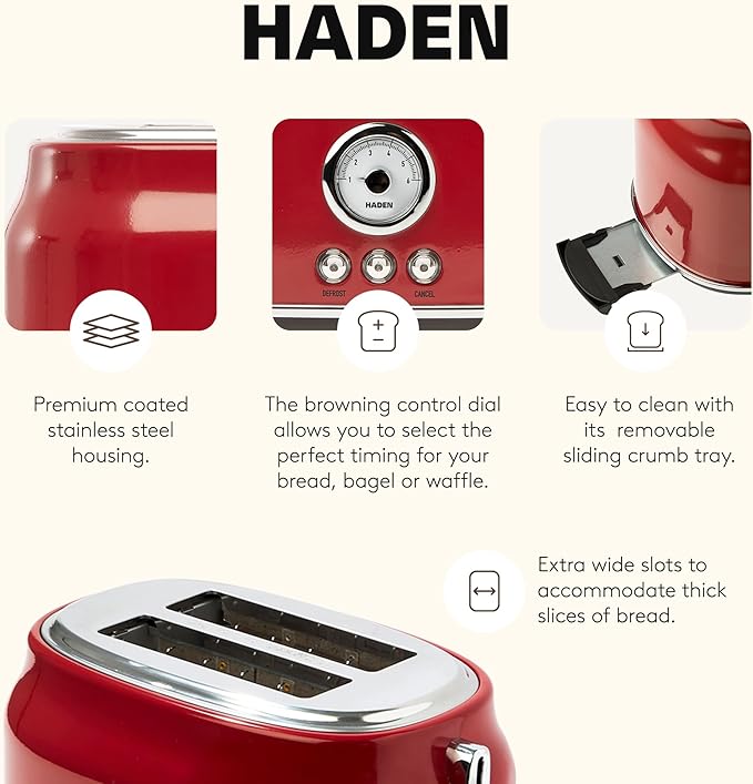 Haden Dorset 2 Slice Wide Slot Stainless Steel Toaster - Image 3