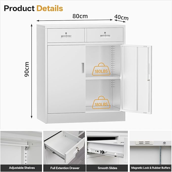 Metal Storage Cabinet with 2 Drawers 36" H - Image 3