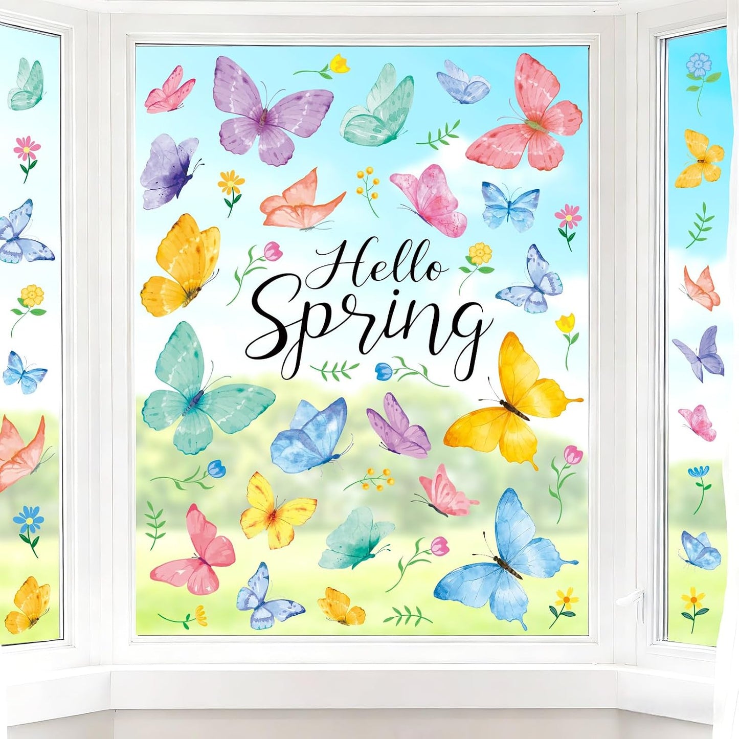 8 Sheets Spring Window Clings Stickers Butterfly Floral Window Decals | Holiday Party Home Office Shop Glass Display Decoration