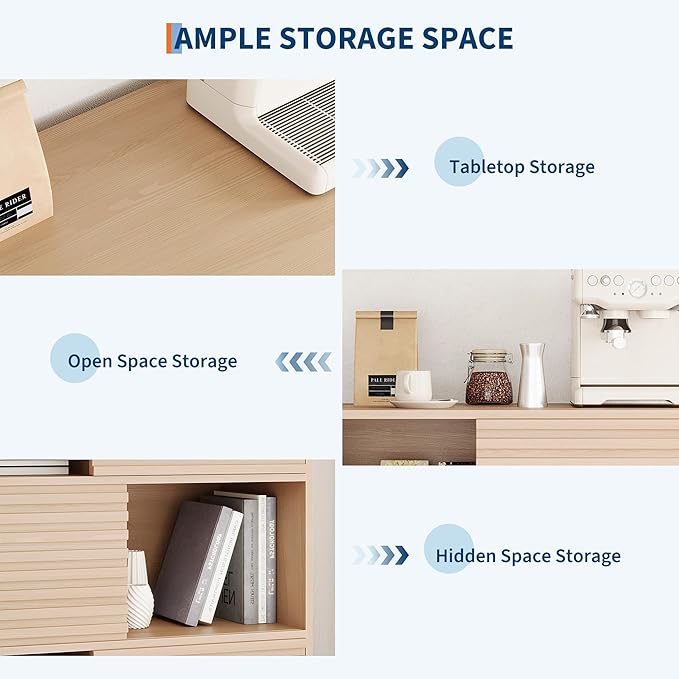 IDEALHOUSE Fluted Cabinet with Sliding Doors, Modern Wooden Storage Cabinet - Image 5