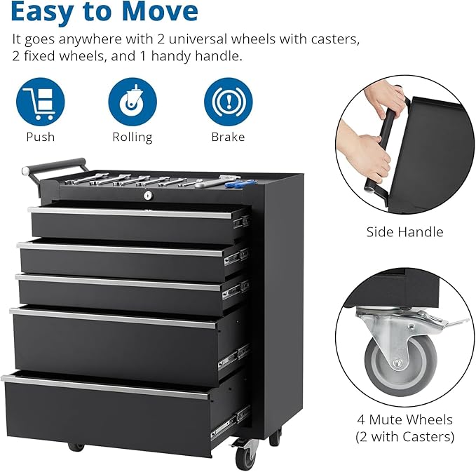 IDEALHOUSE Rolling Tool Chest, 5 Drawers Tool Storage Cabinet, Toolbox - Image 6