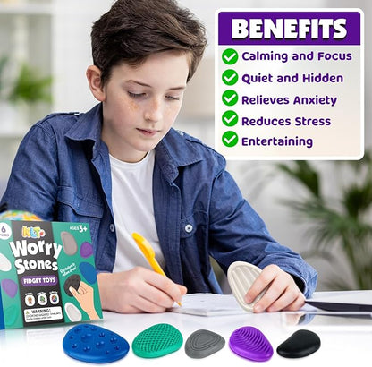 Fidget Toys Adults Sensory Stone: 6 Pack Textured Worry Stone - Image 4