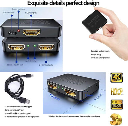 HDMI Splitter 1 in 2 Out【with 3HDMI Cables + 1USB Strip Power Cable 】 1×2 Power - Image 7