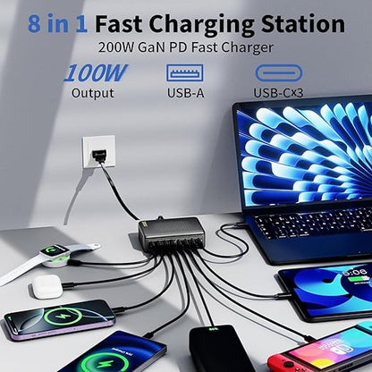 USB C Charger Block, 200W GaN 8 Port USBC Charging Station USB Hub Block Cube - Image 2