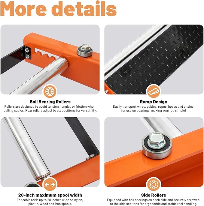 Heavy Duty Cable Roller Stand, Single Reel Dispenser - Image 3