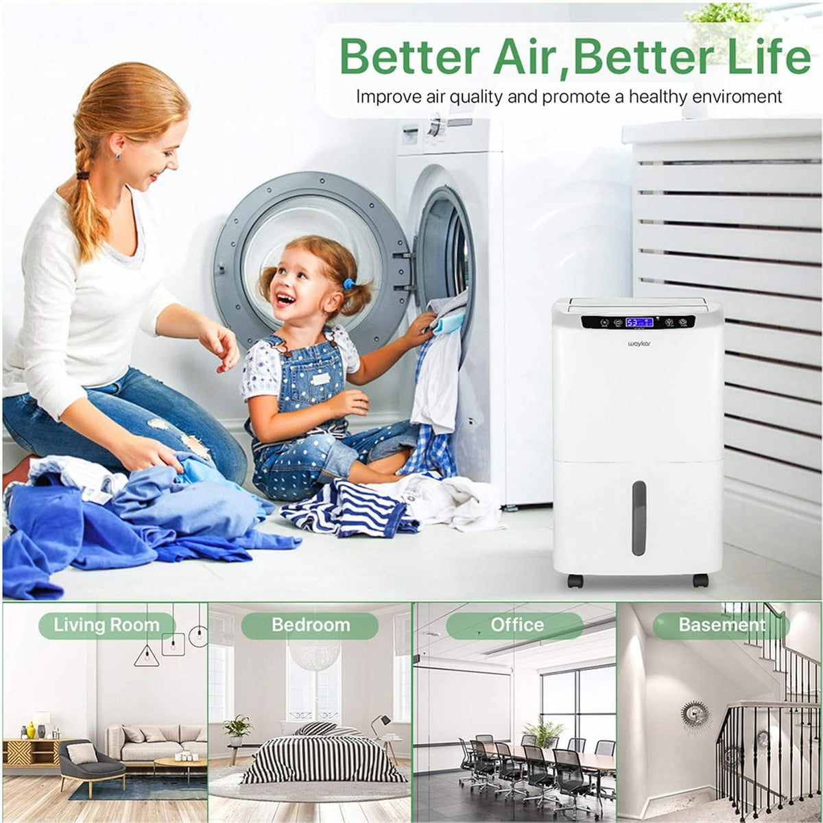 Waykar 34 Pints 2000 Sq. Ft. 2025 Energy Star Dehumidifier for Home