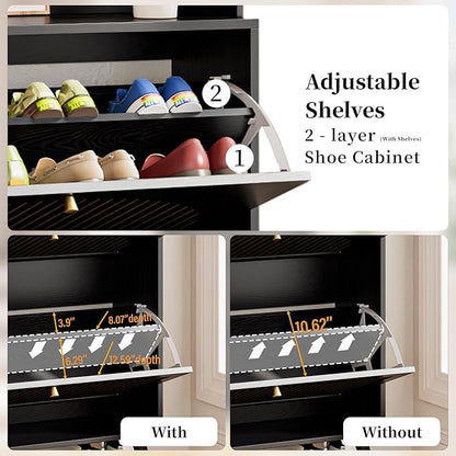 Shoe Cabinet for Entryway with 2 Flip Drawers & Coat Rack, Narrow Hidden Shoe - Image 5