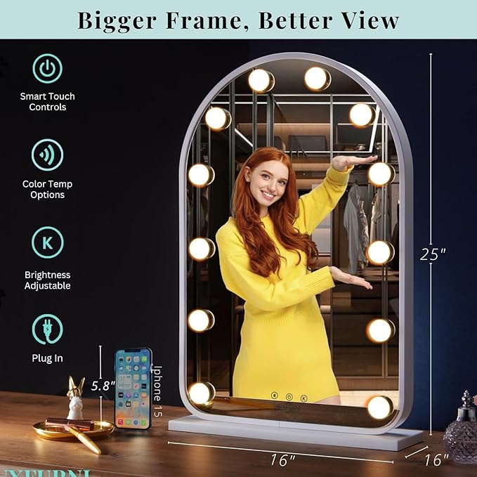 LUXFURNI Vanity Mirror with Lights, 24.5" x 15.8" Arched LED Makeup Mirror - Image 2