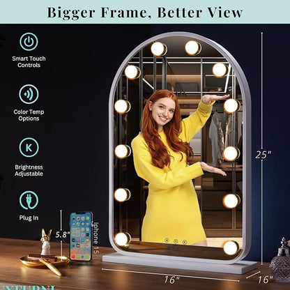 LUXFURNI Vanity Mirror with Lights, 24.5" x 15.8" Arched LED Makeup Mirror - Image 2