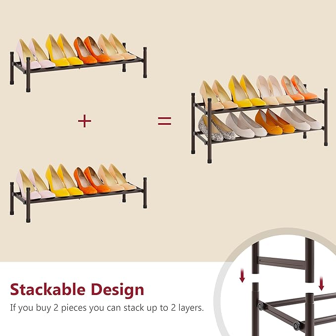 Tajsoon Expandable Shoe Rack for Closet 1 Tier, 28“-41“Adjustable & Stackable - Image 6