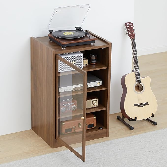 Walnut 5-Tier AV Media Shelf Storage Cabinet - Image 4