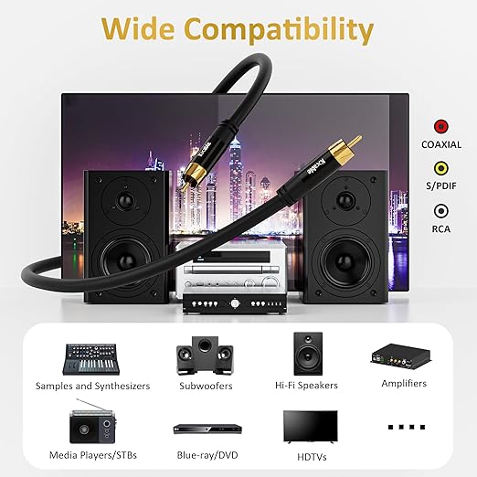 Subwoofer Cable RCA to RCA Audio Cable 1.5FT, Digital Coaxial Audio Cable - Image 7