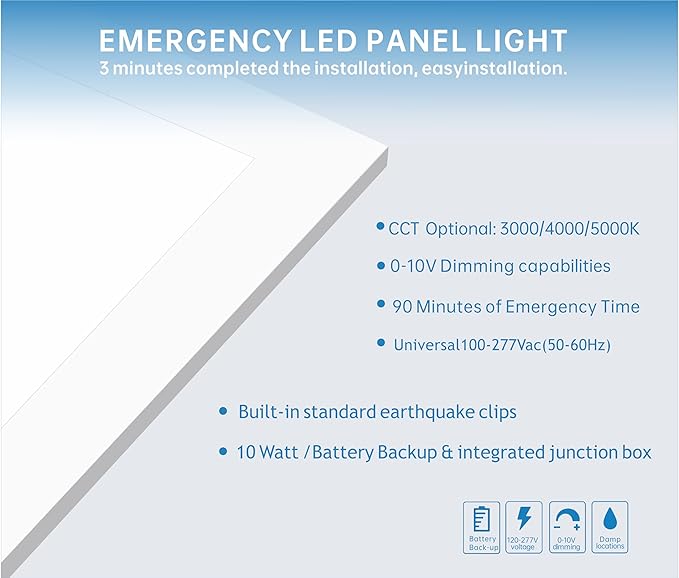 2X2 LED Flat Panel Light Emergency Battery Backup, 40W-3000K/4000K/5000K - Image 4