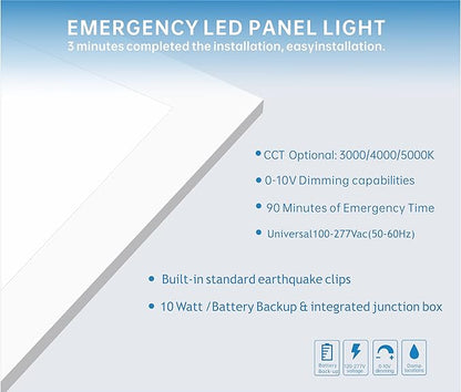 2X2 LED Flat Panel Light Emergency Battery Backup, 40W-3000K/4000K/5000K - Image 4