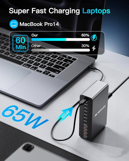Aluminum Alloy 380W Charging Station Fast USB C Charger Block 12 Ports 65W - Image 3