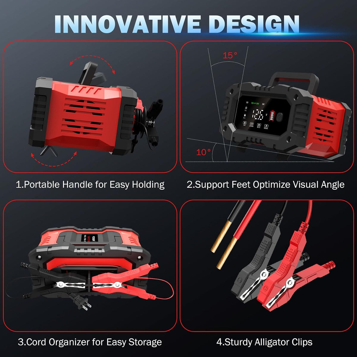 20-amp car battery charger, 12v/20a and 24v/10a lifepo4,lead-acid(agm/gel/sla) on a desk or shelf