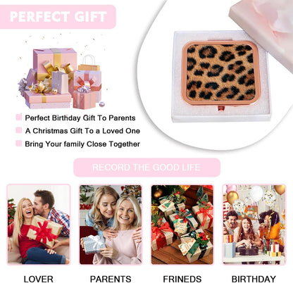 Cheetah Leopard Brown Print Foldable Travel Pocket Mirror Square Metal Portable Mini Makeup Double Sided Handheld Magnifying, 2.8 in